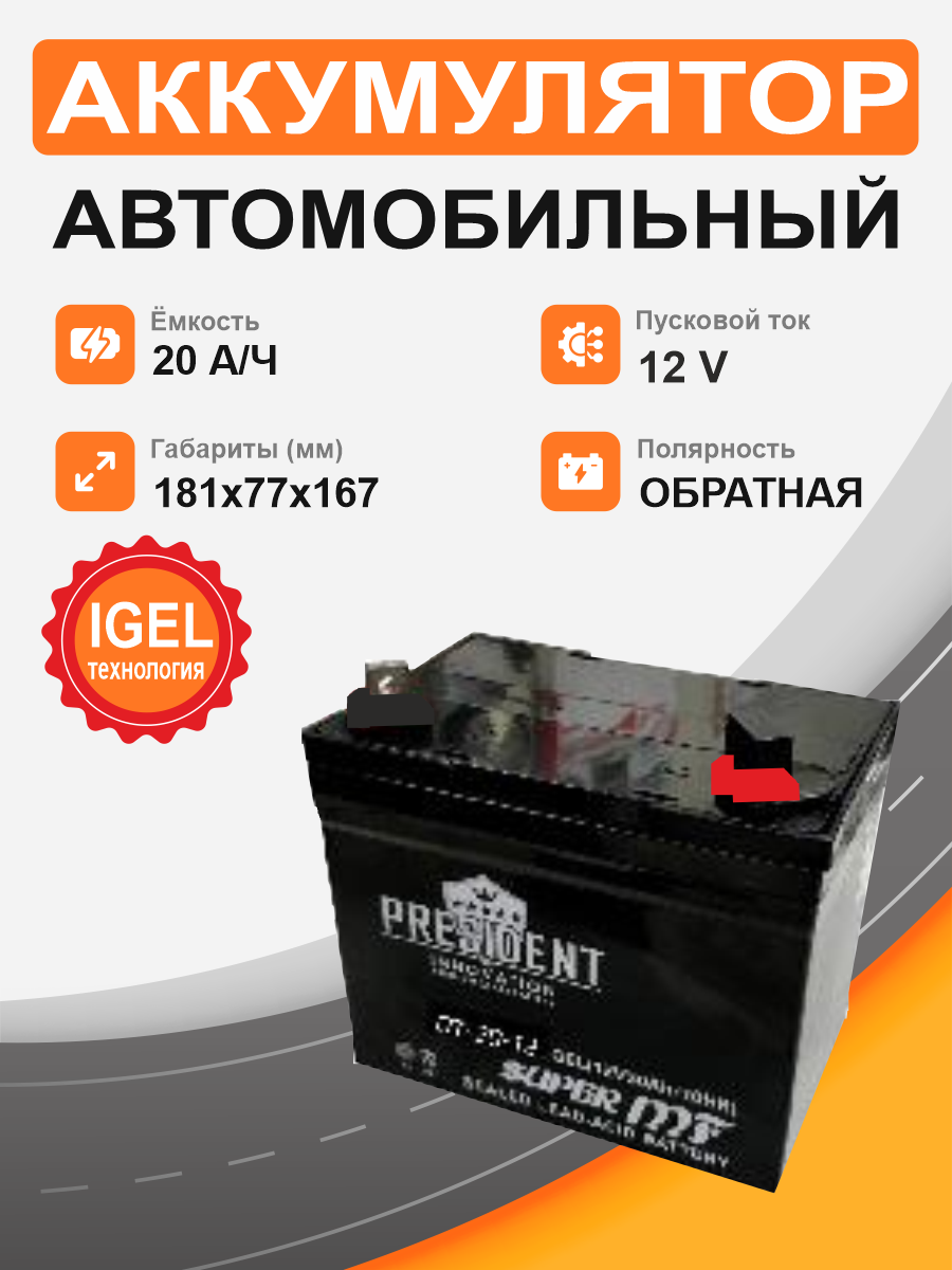 Аккумулятор для ИБП PRESIDENT 12V 20Ah о.п. OT20-12