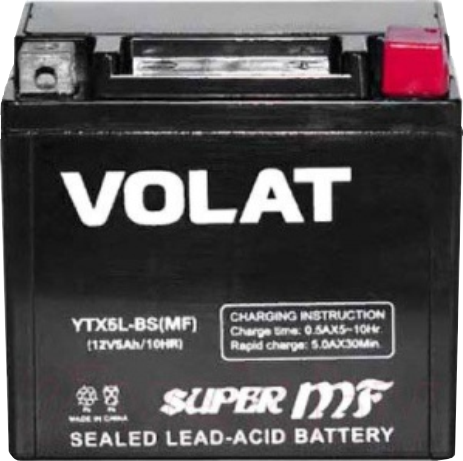 Мотоциклетная батарея Volat 5Ah о.п. старт. ток 80 А YTX5L-BS(MF) R+