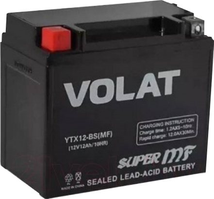 Мотоциклетная батарея Volat 12Ah п.п. старт. ток 150 А YTX12-BS (MF) L+