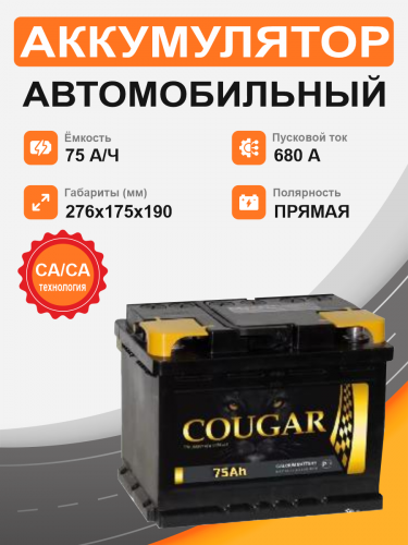 Аккумулятор COUGAR Power 75 п.п. старт. ток 680 А L3 корпус 