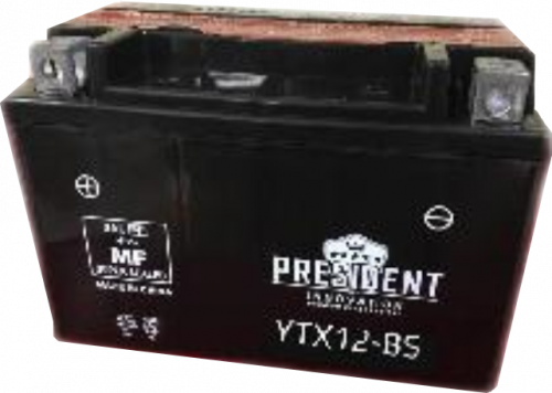 Мотоциклетная батарея PRESIDENT 12V 10Ah п.п. YTX12-BS DRY BATTERY (сух)