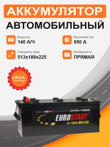 Аккумулятор EUROSTART 140 Ah п.п. старт. ток 950 А D4 корпус 