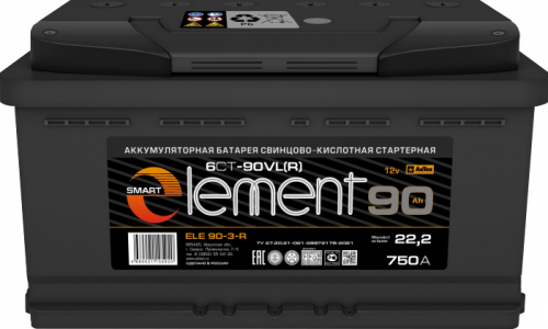 Аккумулятор Smart Element 90 п.п. стартовый ток 750 EN ELE 90-3-L