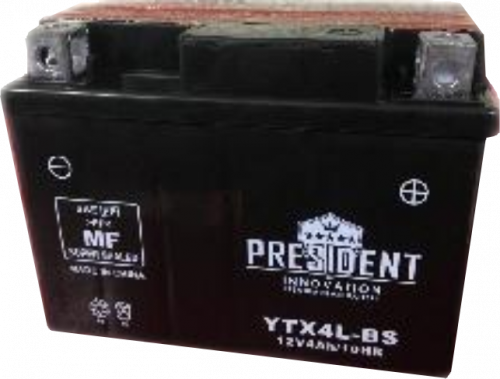 Мотоциклетная батарея PRESIDENT 12V 4Ah о.п. YTX4L-BS DRY BATTERY (сух)