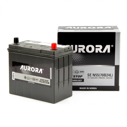 Аккумулятор AURORA JIS EFB N55  70B24L 45 Ah о.п. пусковой ток  460 A