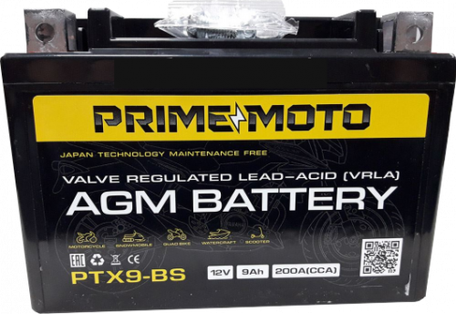 Мотоциклетная батарея Prime 9Ah п.п. старт. ток 200 А РTX9-BS залитые