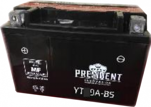 Мотоциклетная батарея PRESIDENT 12V 9Ah п.п. YT9А-BS DRY BATTERY (сух)