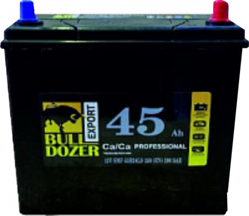 Аккумулятор BULLDOZER 45 о.п. 390А Азия 55B24LS тонкая клемма тип В, с бортом, корпус В24 необслуж