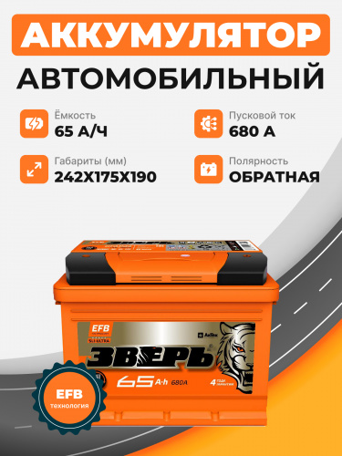 Аккумулятор Зверь EFB 65 о.п. стартовый ток 680 EN ZVEFB 65-3-R