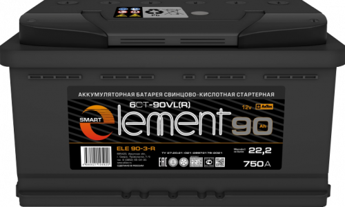 Аккумулятор Smart Element 90 о.п. стартовый ток 750 EN ELE 90-3-R